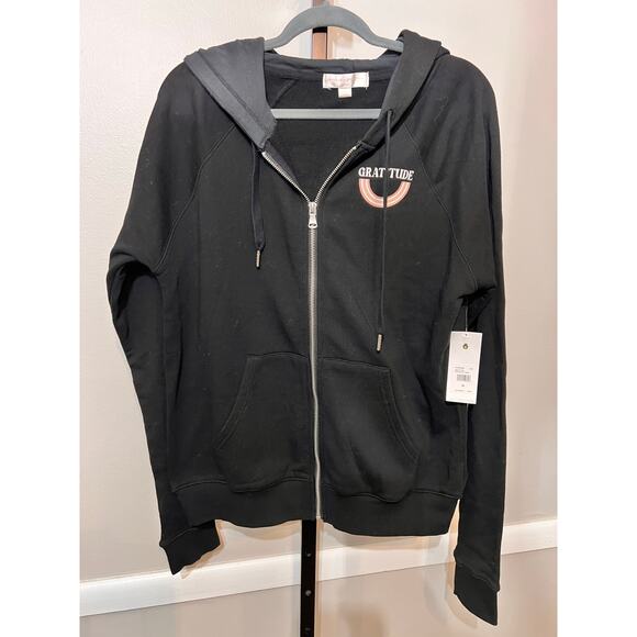 Spiritual Gangster Gratitude Raglan Zip-Up Hoodie Black Women's Medium NWT - Picture 3 of 7